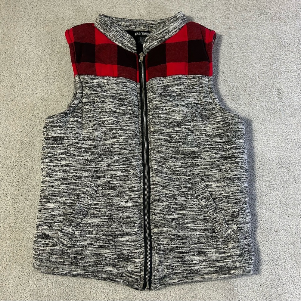 Miss Chievous Gray & Red Buffalo Plaid Lumber Jill  Small Vest